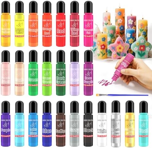 Candle Wax Pen 26 Colors Set - 3D Candle Paint with Glitter Gold Silver, Smooth Drawing Wax Pen for DIY Candle Making, Birthday, Wedding Party, Non-Toxic, Fast-Drying, Long-Lasting Color - 0.35oz/10ml