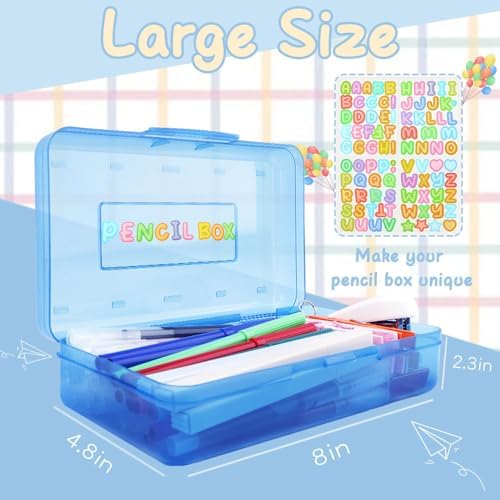 Blue Pink Green Hard Pencil Case Plastic Clear Pencil Box Crayon Box Organizer 3 Pack Office Supplies Storage Container Organizer Boxes for Pens Crayon School Stylish Office Supplies Storage Medium