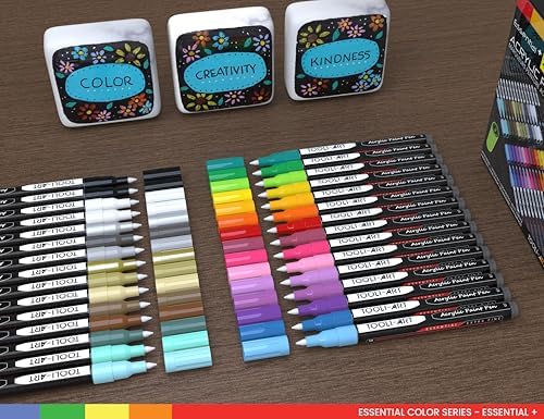 TOOLI-ART Acrylic Paint Pens Assorted Vibrant Markers for Rock Painting, Canvas, Glass, Mugs, Wood, Fabric, Metal, Ceramics. Non Toxic, Quick Dry, Multi-Surface, Lightfast (EXTRA FINE)