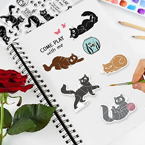 INFUNLY Cat Stamps and Dies for Card Making Cat Clear Stamp and Die Set Metal Cutting Die Silicone Rubber Stamps for DIY Scrapbooking Crafts