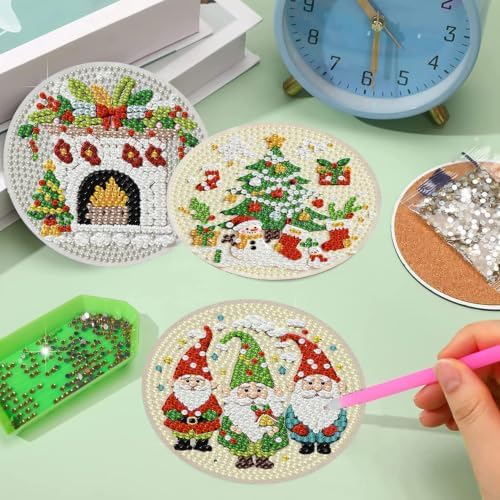 Christmas Cow Diamond Art Coasters Kit, 8 Pieces Diamond Painting Coasters