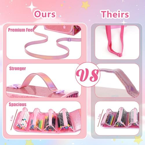 SHXWELL 69 PCS Initial Washable Scented Markers Set with Glitte Pencil Case Shoulder Strap, Personalized Art Supplies and Crafts for Kids Ages 4-6-8, Birthday Gifts for Girls Coloring Markers Set (S)