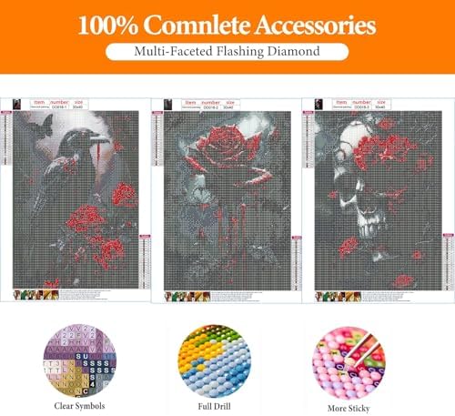 3-Pack Halloween Diamond Art Kits for Adults, Diamond Painting 12x16 Inch