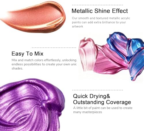 ABEIER Metallic Acrylic Paint Set 24 Colors 2oz Rich Pigments Non-Toxic