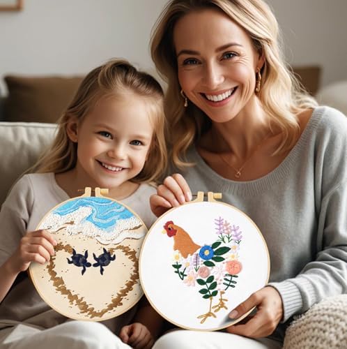 Crafmanoe Hand Embroidery Kits for Beginners Adults, Floral Stamped Cross Stitch Kits for Beginners Adults, Funny Embroidery Set Needlepoint Starter Kits, Embroidery Hoops, Fabric and Video Tutorial