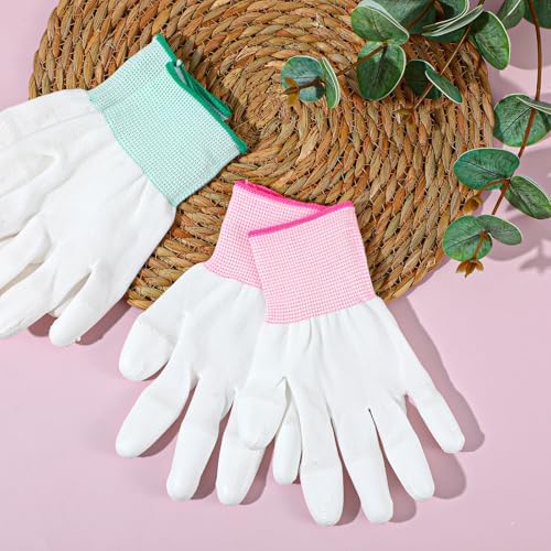 Tucnoeu 4 Pairs Heat Gloves for Hair Styling - Heat Resistant Gloves for Curling Iron & Wand, Nylon + PU, Green & Pink