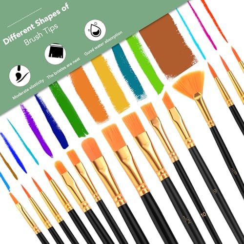 AROIC Acrylic Paint Brush Set,1pack/15pcs Nylon Hair Acrylic Painting Brush | Watercolor Rock Face Painting Brush, Artist Craft Brush Supplies, Paint Brush Set For All Purposes Children Adult painting
