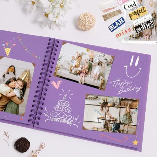 Scrapbook Album 8x8 Inches 40 Pages Hardcover Kraft Paper Purple