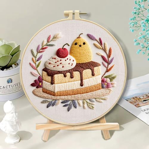 FEIYUENO 3 Sets Cake Pattern Embroidery Kit for Beginner Adults