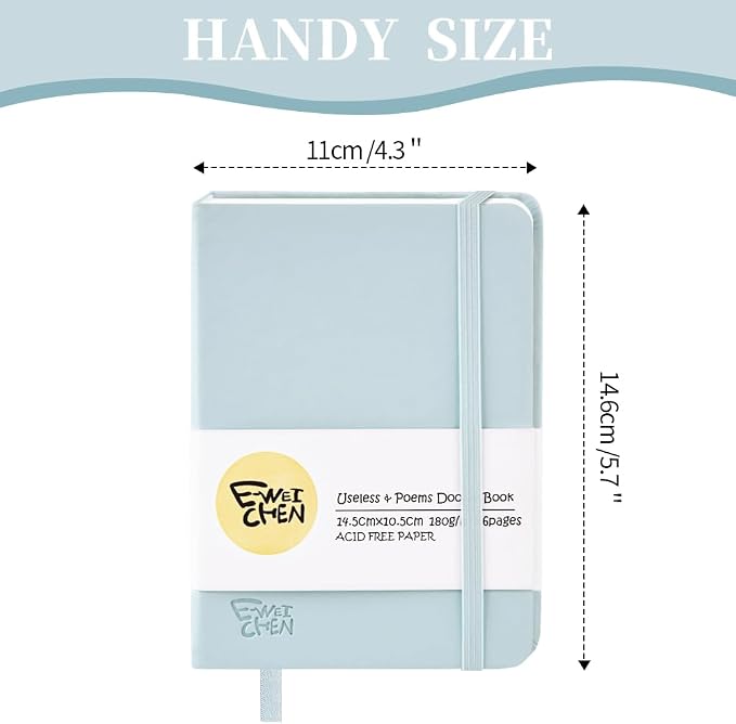 5.7x4.1in Hardcover Blank Sketchbook for Drawing 180gsm 96Pages,Light Blue
