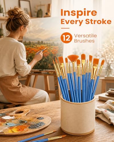 Paint Brushes Set, 6 Pack 72 Pcs Round Pointed Tip Artist Paintbrushes for Acrylic Painting Oil Watercolor Oil Watercolor & Miniature Painting, Suitable for Kids & Adults，Blue