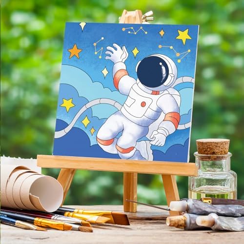 Anseal 12 Packs Pre Drawn Canvas to Paint, 4" X 4" Space Pre-Printed Canvas Paint Party, Stretched Outline Painting Boards for Beginners, Party Favor