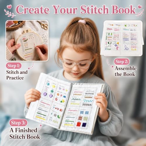 spicssa Beginner Embroidery Stitch Book Kit, 79 Stitches, Video Tutorials
