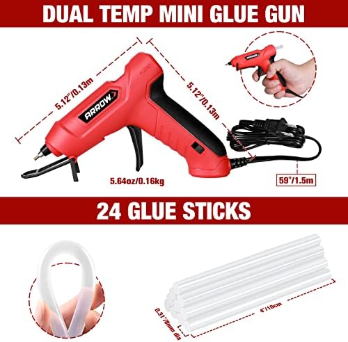 Arrow Mini Hot Glue Gun, Dual Temp Glue Gun Kit with 24Pcs Mini Glue Sticks, High/Low Temp Fast Heating Glue Guns with Stand for DIY, Decoration, Crafts, Quick Repairs