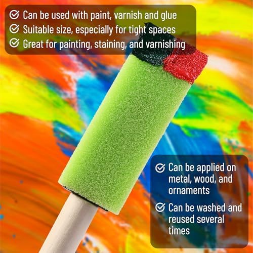 Bates- Foam Paint Brushes with Wood Handle, 1 Inch, 26 Pack, Green, Sponge Brushes for Painting, Sponge Paint Brush