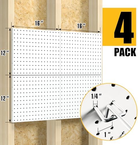 Spampur Peg Board, 4 Pack Metal Pegboard Panels with 50 Hooks
