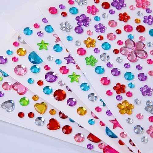Gem Stickers for Crafting, Face, Eye, and Body Makeup, DIY Decoration, Kids' Rewards (Gem Stickers A 8 Sheets)