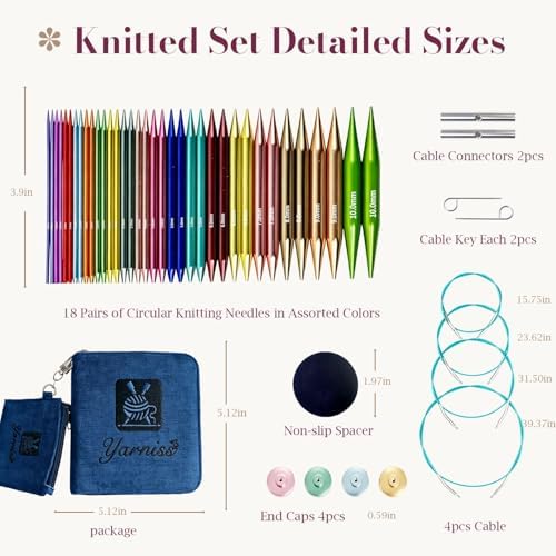 Yarniss 18 Pairs Circular Knitting Needles with Swivel Cable,US Sizes 0-15