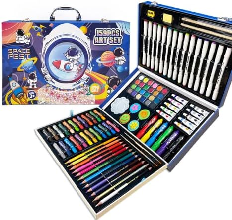 AmazeCat Art Supplies,159-Piece Deluxe Art Set,Drawing &Painting Kits for Kids,Gift Box for Adults Artists Kids Teens Girls Boys 4-12
