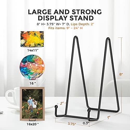TR-LIFE 4 Pack 8 Inch Large Plate Stands for Display - Holder Stand + Metal Frame for Picture, Book, Decorative Platter, Photo Easel