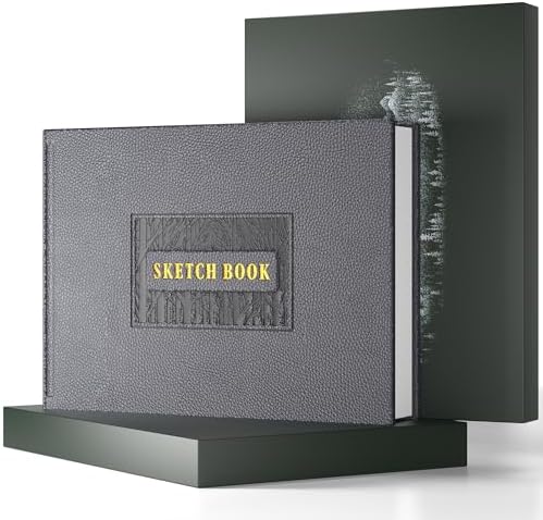 CAGIE Sketch Book for Drawing, 185 GSM Leather Sketchbook 12" x 9", Grey