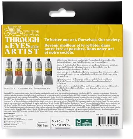 Winsor & Newton Galeria Acrylic Paint Set, 5 x 60ml (2-oz) Tubes, Metallic
