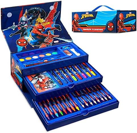 Marvel Art Case for Kids with Colored Pencils Markers Crayons Watercolors Drawing Supplies Travel Art Kit Gifts for Kids (Multicolor Spiderman)