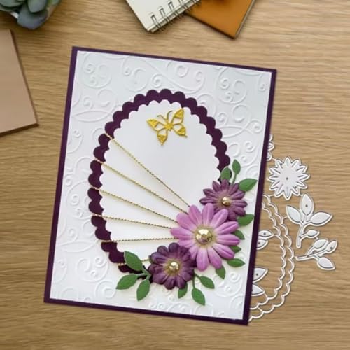 Scrapbooking Die-Cuts for Card Making, Christmas Metal Cutting Dies, Paper Craft Punch Template, Background Embossing Stencils, DIY Album Décor (Lace Round Frame and Flower-11.1x10.8cm)