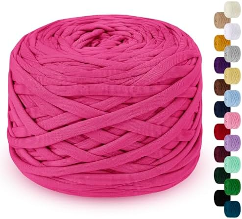 285g T Shirt Yarn for Crocheting 109 Yards Elastic Ribbon Yarn Thick Crochet Fabric Yarn, Knitting T-Shirt Yarn for Crochet Bag, Blanket, Basket, DIY Projects, Home Decor (Rose Red), L103-FT