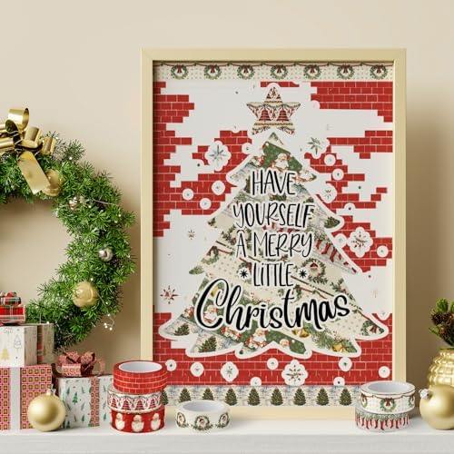 Whaline 12 Rolls Christmas Vintage Washi Tape Santa Claus Snowman Xmas Tree Bell Washi Tape Masking Decorative Party Gift Paper Tape for DIY Craft Scrapbook Decor Party Favor Supplies