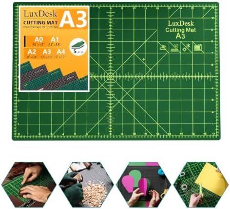 Self Healing Cutting Mat 12 x 18 in, A3 Double Sided 5-Ply Rotary Cutting Mat for Sewing, Quilting, Crafts and Fabric, Durable Craft Cutting Board with Grid for Scrapbooking and Hobby Projects