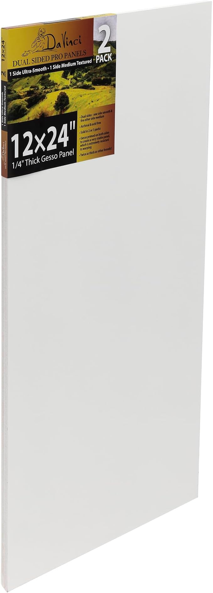 Jerry's Artarama Da Vinci Dual Sided Pro Panel Board - 2-Pack, 12x24 6mm Deep Panels for Painting - Archival, Acid-Free Art Supplies - Ultra-Smooth & Medium Textured Paint Surfaces