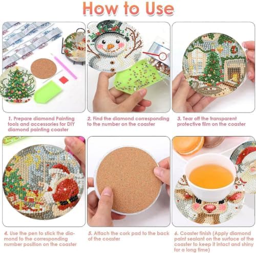 ijbnhd 8 Pcs Christmas Diamond Art Coasters 4x4 in with Holder