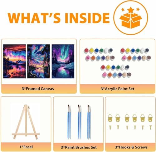 Axquilon 3 Packs Aurora Framed Paint by Numbers Kit for Adults 8x10in