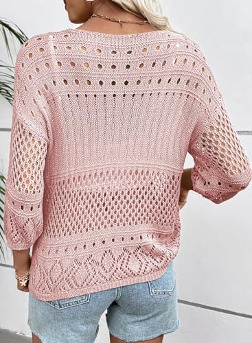 EVALESS Crochet Tops for Women Hollow Out Knit Sweaters