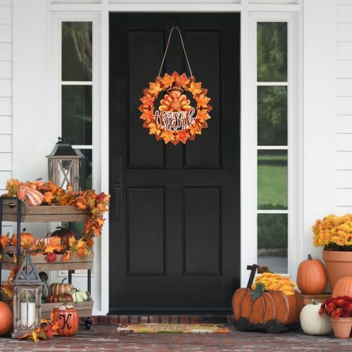 Unfinished Fall Wreaths Wood Crafts to Paint Set of 3, 11" Bulk Autumn Leaves Pumpkin Wreath Ornaments for Painting, Unfinished Wood Cutouts DIY Ornaments for Front Door with Ropes (Leaf.Turkey)