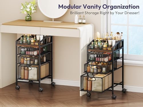 SWTYMIKI Rolling Utility Cart with Drawers - Under Desk Storage Cart with DIY Divider & Lockable Wheels, Multi-Functional Craft Art Supply Organizer for Office, Vanity, Craft Room & Studio Black