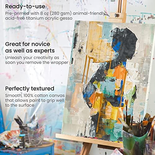ARTEZA Stretched Canvas, 30 x 40 Inches, Pack of 2, Blank White Large Canvas for Painting for Acrylic, Oil and Gouache Paints | Cotton Surface, Pinewood Bars, Pre-Primed with 8 oz Acid-Free Acrylic Gesso, For Oil, Acrylic, Gouache and Tempera