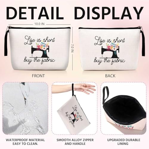 Hanamiya Na Sewing Gift for Women, Seamstress Gifts Cosmetic Bag, Funny Quilting Gifts for Women Great Gift for Quilters, Seamstresses-Life Is Short Buy The Fabric Makeup Bag
