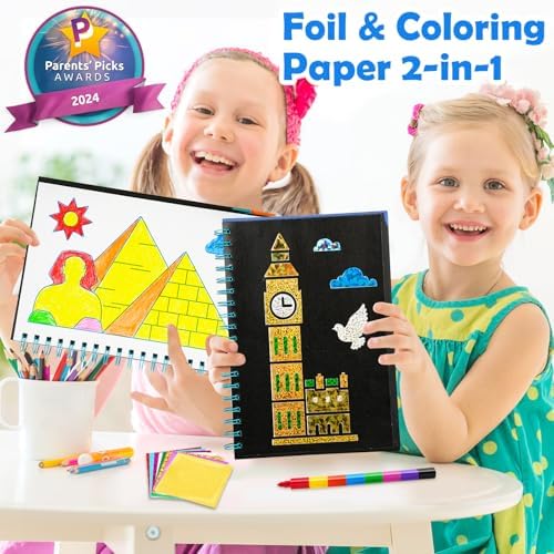FUNNYB&G Foil Art Craft Kit for Kids, Sparkly Birthday Gift Toy for Kids | No Mess, Kids Ages 4-10 Create Sparkling Artwork, A Creative Gift for Birthdays, Holidays, Travel Activities,Screen-Free Fun.