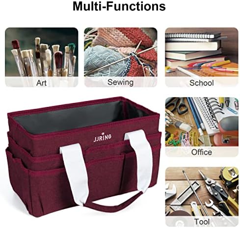 JJRING Craft Organizer Tote Bag Art Storage Caddy Dark Red | With Multiple Pockets For Sewing, Scrapbooking, School, Medical, And Office Supplies