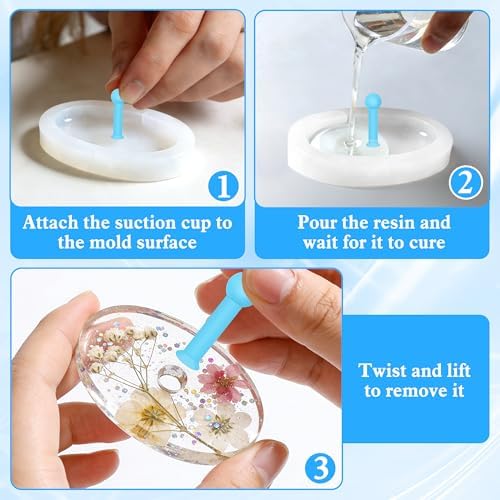 25P Hole Maker for Resin-5 Sizes (2/3/4/6/8mm), Silicone Molds Holes Tools | Suction Without Drilling for Epoxy & UV Resin Molds Tools Reusable for Making Jewelry, Keychain, Earring, Pendant DIY Craft