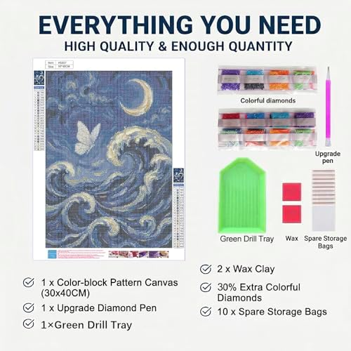 Ocean Wave Diamond Art Kits for Adults, Butterfly Diamond Painting Kit