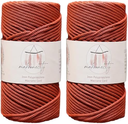 Makromecity, 2 Skeins of Polyester Macrame Cord 3mm x 131 Yards (394 feet) 3mm Polypropylene Brick Macrame Cord Crochet Macrame Bag Cord Crafts for Wall Hangings, Bags, Underplate, Rug
