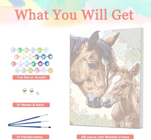Auremi Horse Paint by Number Kits with Framed, DIY Animals Paint by Number Canvas for Adults, Easy Acrylic in Canvas with Brushes for Decor 20x30cm