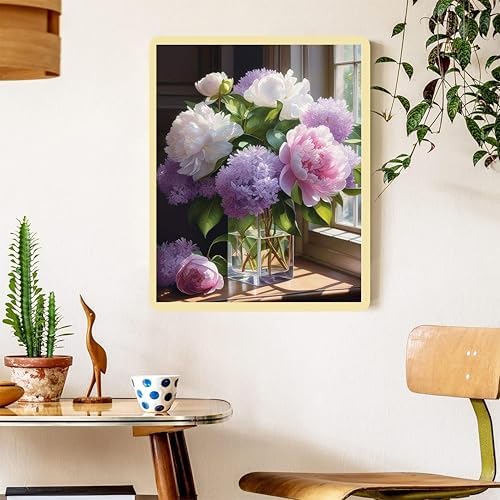 Peony Paint by Numbers for Adults with Framed Canvas - with Wooden Easel