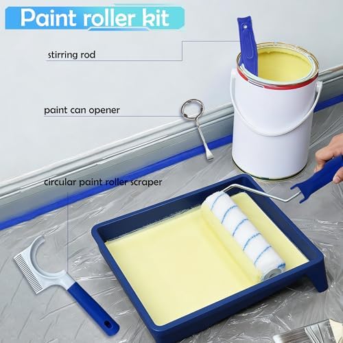 23Pcs Upgraded Paint Roller Kit - 9"&4" Frames, 4x9"/4x4" Microfiber Covers, Paint Tray with 4 Liners, Roller Cleaner & Complete Painting Supplies for House Wall Painting