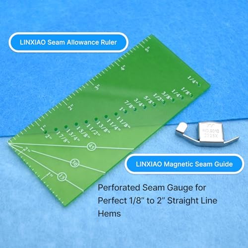 Magnetic Seam Guide for Sewing Machine with Piercing Seam Guide Ruler,Seam Gauge Ruler,Universal Sewing Machine Quilting Accessories for Hemming,Mitered Corners,Green