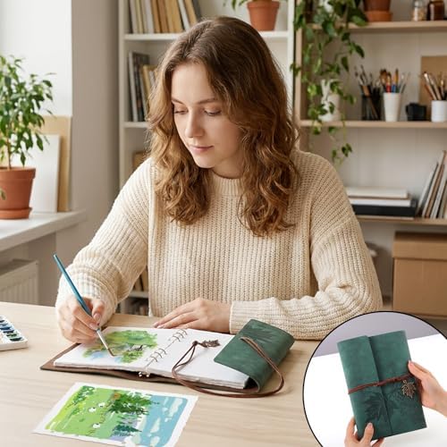 Watercolor Journal, 24 Sheets Cold Press Paper, 5.5 x 8.1 in, Green