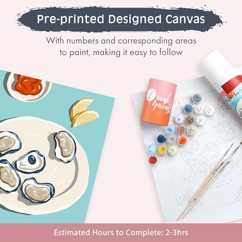 Pink Picasso The World is Your Oyster Paint by Numbers Kit 8x10 Coastal Art | Coastal oyster art with lemon wedges, cocktail sauce and turquoise tabletop for a fresh retro DIY painting project